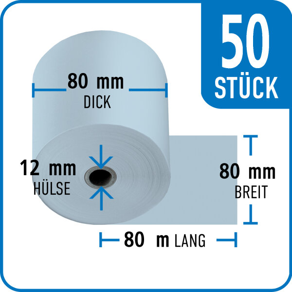 Bonrollen BLUE4EST, 80 mm / 80 mm / 12 mm / 80 m / 20 St&uuml;ck /Karton