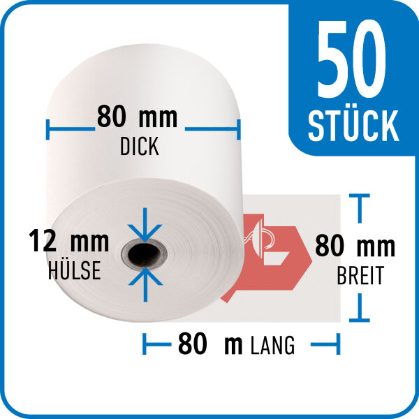 Bonrollen APOTHEKE, Normalpapier, 80 mm / 80 mm / 12 mm / 50 m / 50 St&uuml;ck /Karton