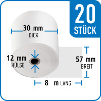 Bonrollen Thermopapier, 57 mm / 30 mm / 12 mm / 8 m / 20...
