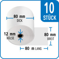 Bonrollen Thermopapier, 80 mm / 80 mm / 12 mm / 80 m / 55...