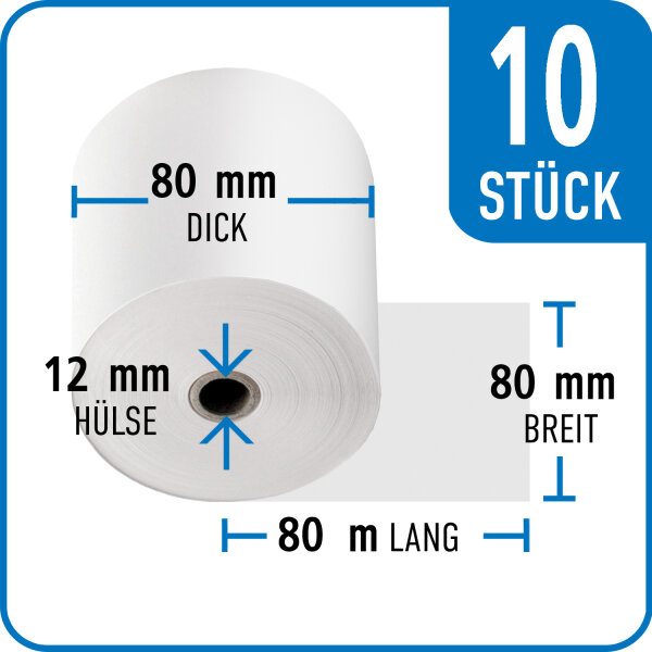 Bonrollen Thermopapier, 80 mm / 80 mm / 12 mm / 80 m / 48 gr. / 10 St&uuml;ck /Karton